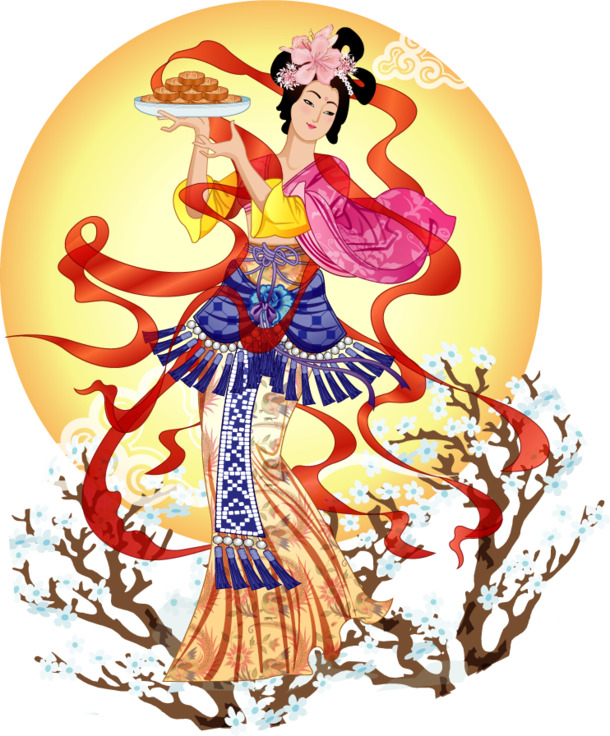 七夕中秋双节特惠，嫦娥矢量PNG高清透明图片及中秋节AI设计素材免费下载