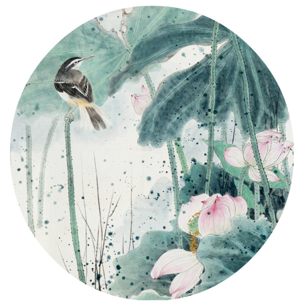 国画荷花PNG高清透明图，中国风装饰元素，设计素材下载
