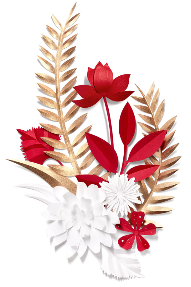 中国风花草剪纸PNG透明图，高清质感，装饰元素，设计素材下载