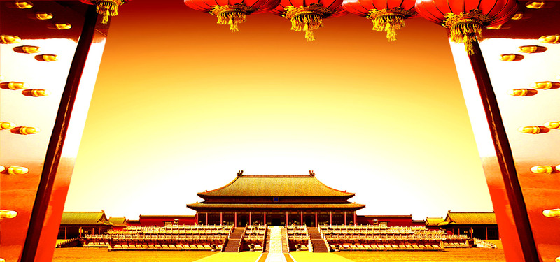 北京建筑中国风喜庆红色海报素材，高清JPG/PSD，电商狂欢设计下载