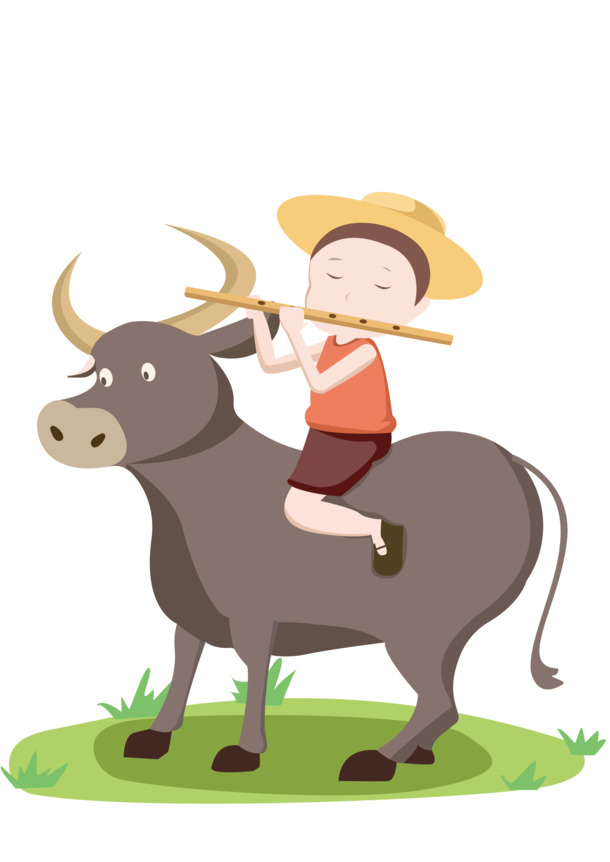 清明节牧童吹笛PNG透明图，AI格式节日素材免费下载
