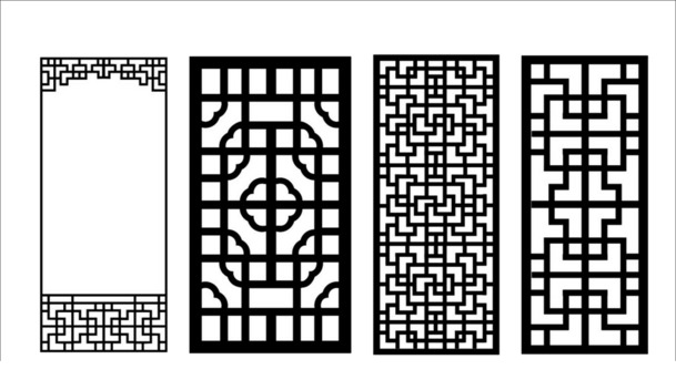 中国风装饰元素，四种窗格高清PNG透明图片素材，免费下载