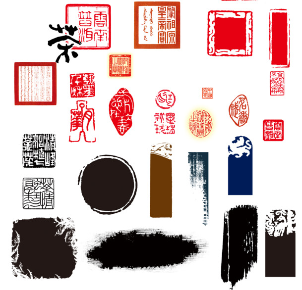 中式墨迹印章设计，高清PNG透明元素，中国风装饰图片素材下载