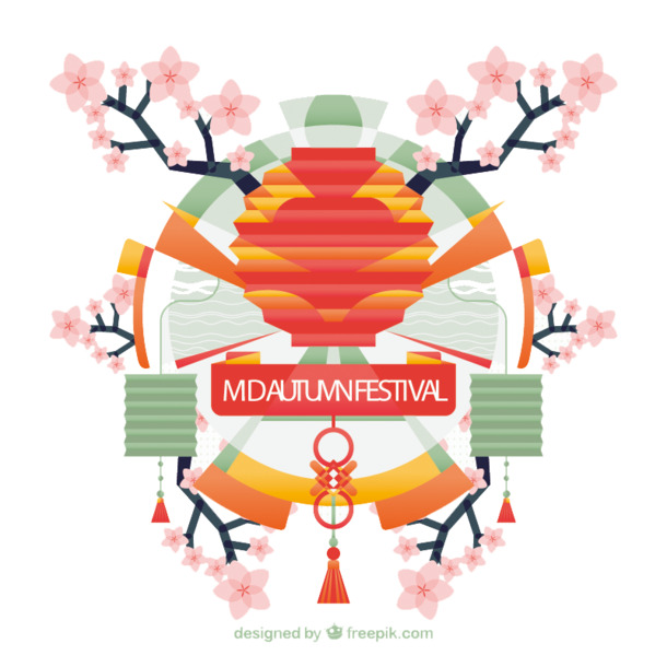 中秋节灯笼与花高清PNG素材，透明节日元素设计下载