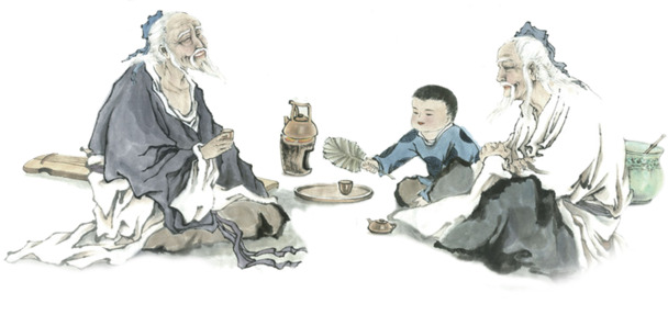 中国风喝茶PNG透明图，高清装饰元素，设计素材下载