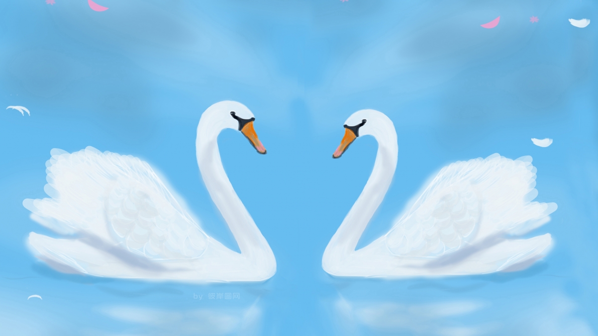 浪漫双白天鹅插画，高清4K动物壁纸，3840x2160分辨率，免费下载