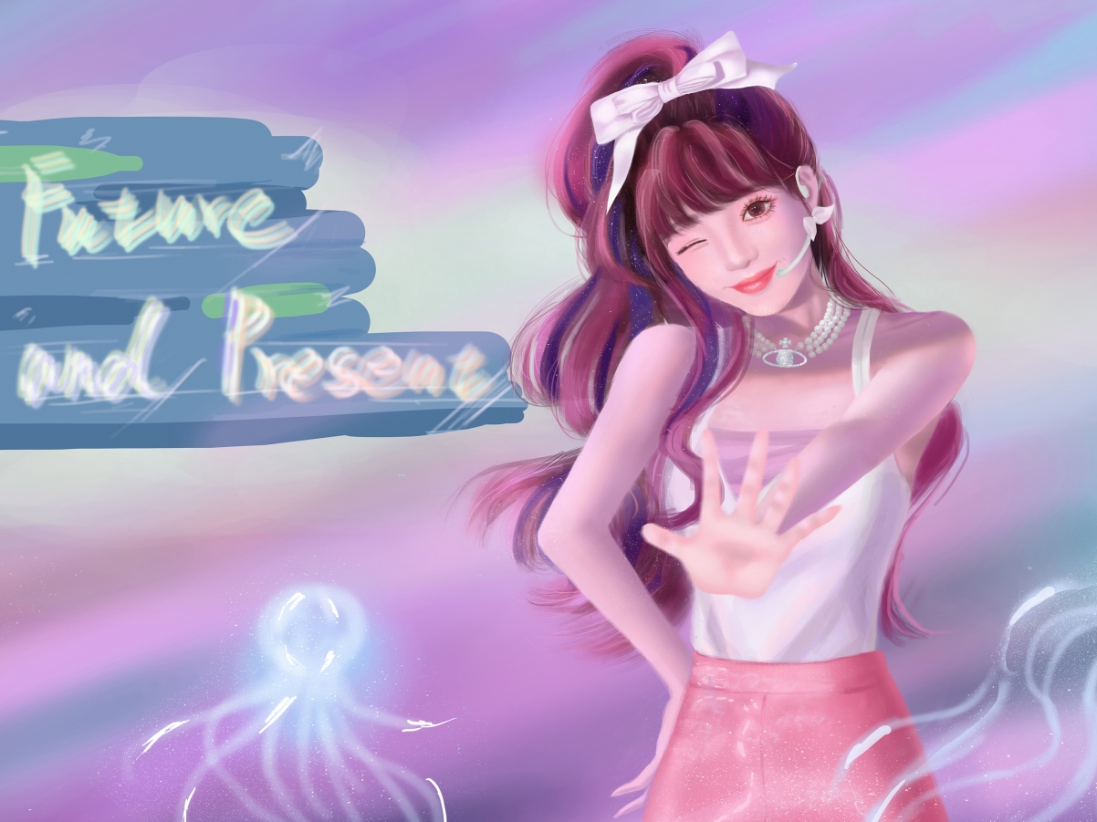 粉色短裙美女动漫壁纸，美腿吸睛，水母iPad高清平板专属2732x2048