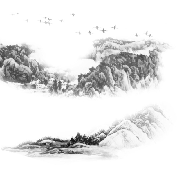 中国风山水画PNG透明图片，PSD格式设计素材，高清下载