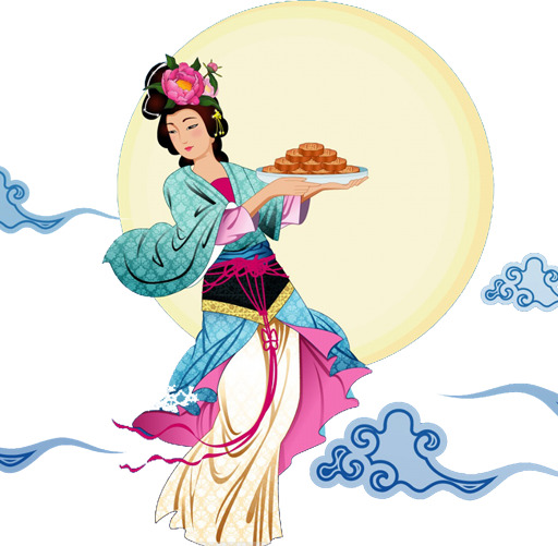 中秋佳节，古典美女手捧月饼高清PNG透明图片，节日元素设计素材下载