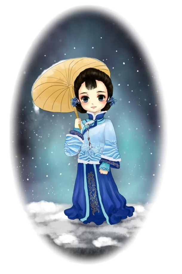 国潮汉服民国手绘撑伞女子PNG透明图，中国风设计素材高清下载