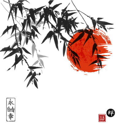 水墨竹子国画PNG透明图，中国风装饰元素，高清素材免费下载