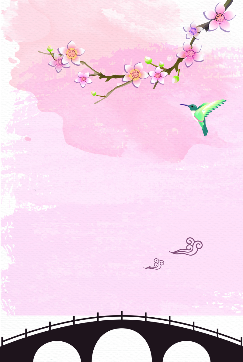 矢量春天桃花樱花手绘背景，复古中国风设计素材，高清JPG/AI格式下载
