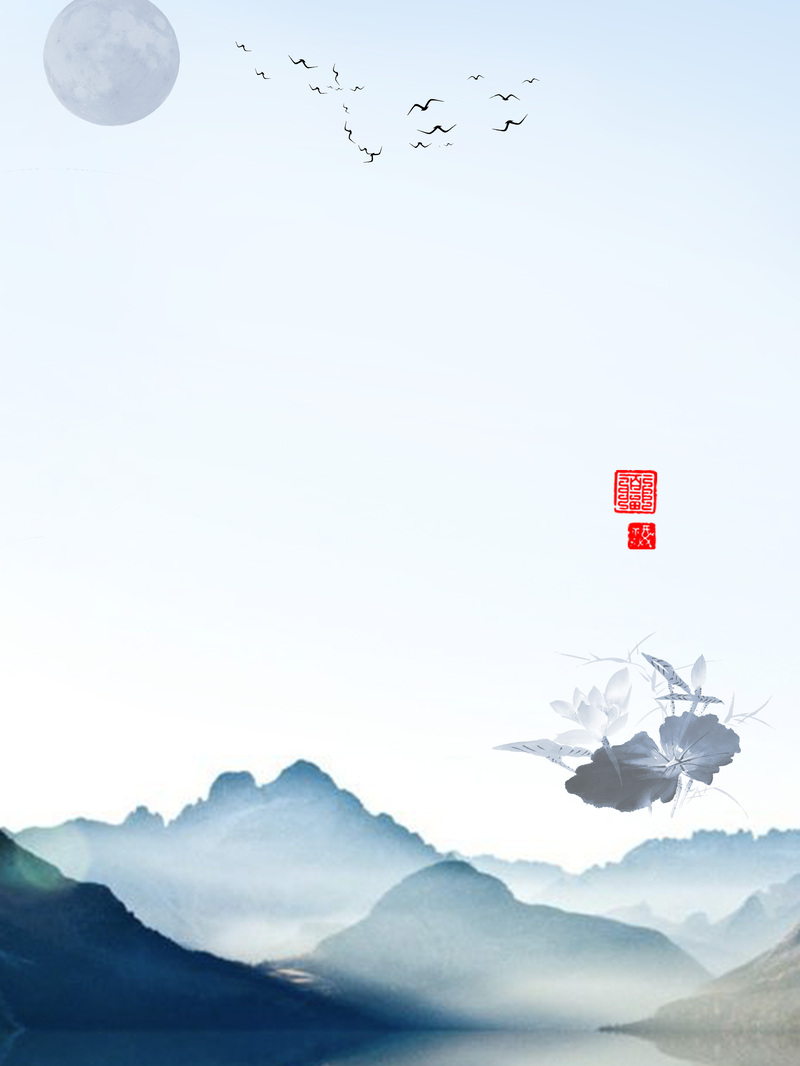 浅蓝水墨中国风背景图，复古淡雅JPG高清素材下载