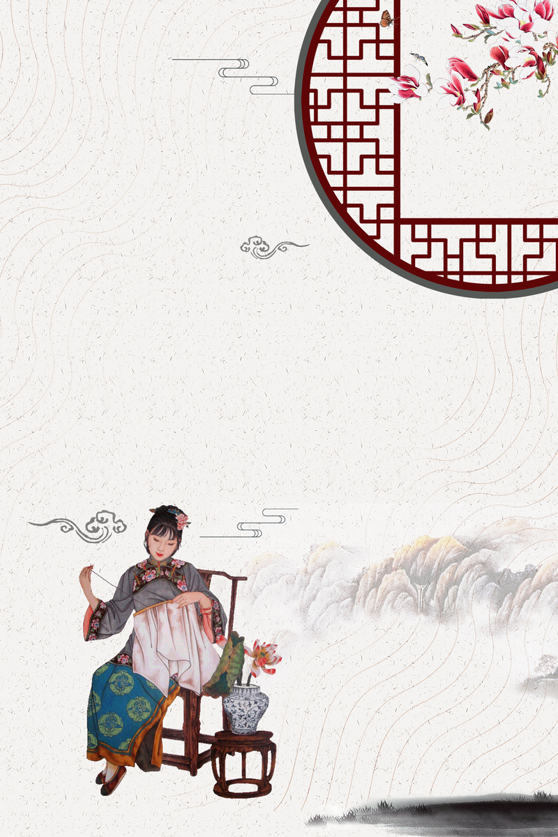 刺绣文化复古海报背景，中国风高清JPG素材下载