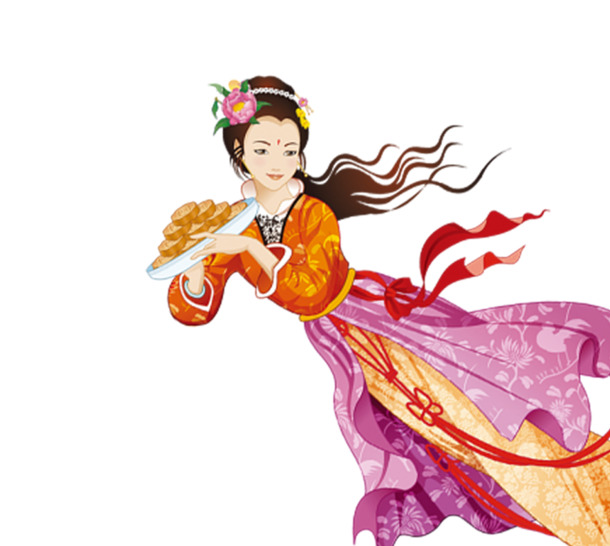中秋佳节必备，嫦娥携月饼飞翔高清PNG透明图片，节日元素设计素材下载