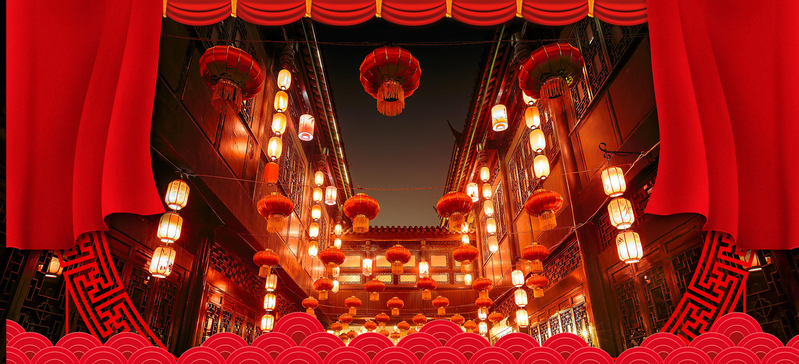 年货节狂欢，复古中国风红色电商海报背景，高清JPG素材免费下载
