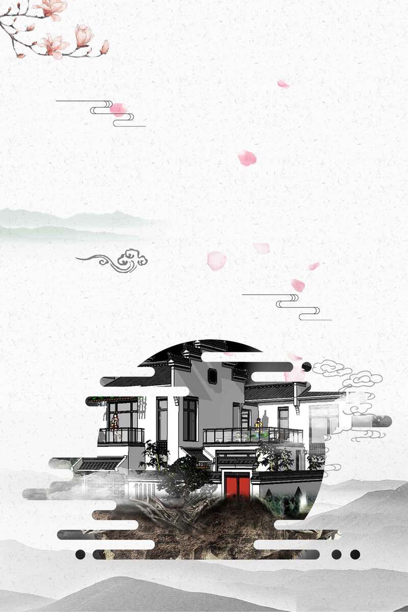 中国风房地产海报背景模板，复古JPG/PSD素材高清下载