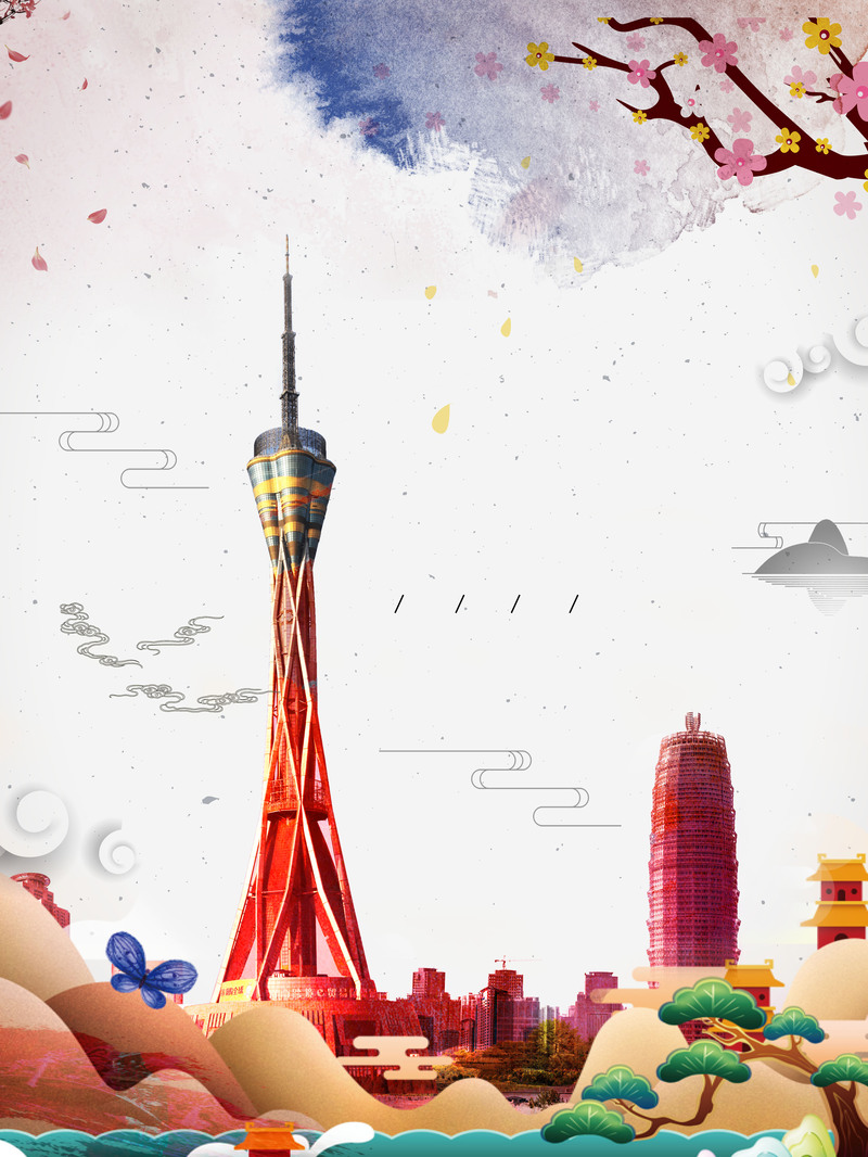 中国风郑州旅游海报背景，复古高清JPG与PSD设计素材下载
