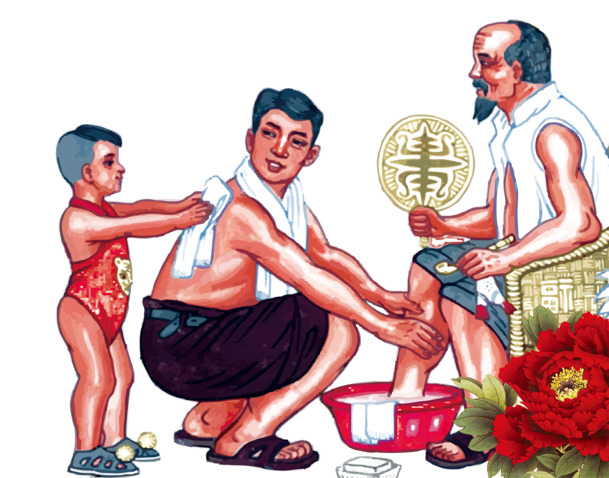 百善孝为先，中国风漫画动画素材，高清PNG透明图片，创意装饰元素下载