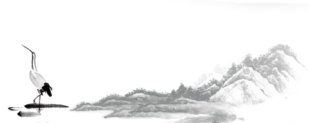水墨古风山水白鹤PNG透明图，中国风装饰元素，高清下载