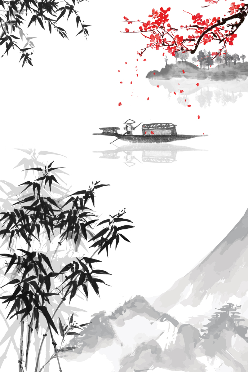 中国风复古水墨山水背景图，高清JPG与PSD格式素材下载