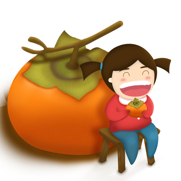 小女孩吃柿子，高清PNG透明图片，节日元素丰富，免费下载设计素材