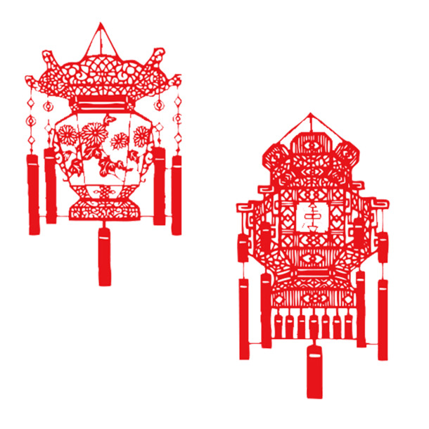 中国风剪纸灯笼PNG透明图，高清节日元素，中秋节图片素材下载