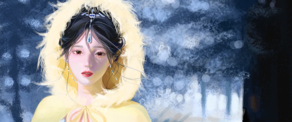 4K动漫高清壁纸，雪地公主蓝裙披风，带鱼屏专属3440x1440下载