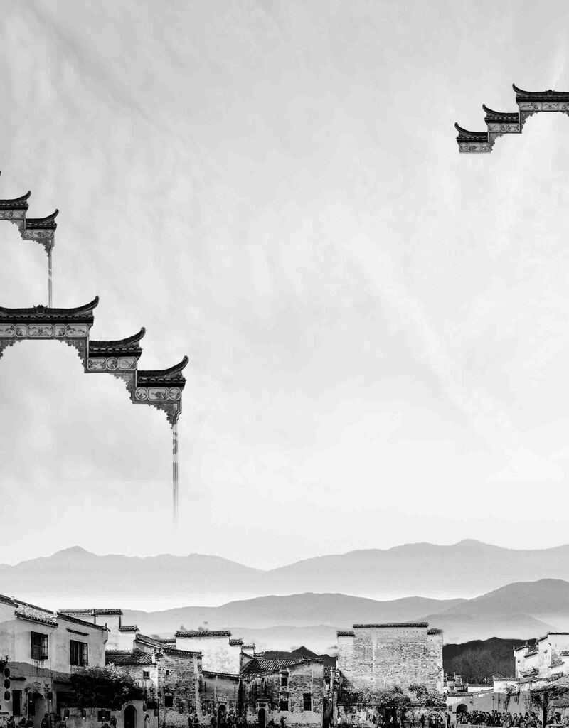 徽派建筑海报背景模板，复古中国风JPG高清图片素材下载