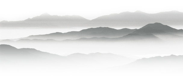 水墨山川连绵不绝，高清PNG免抠图，中国风装饰元素，设计素材下载