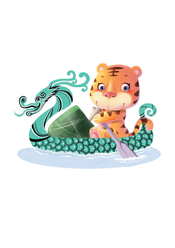 端午节特色，小老虎划龙舟PNG透明图，PSD设计素材免费下载