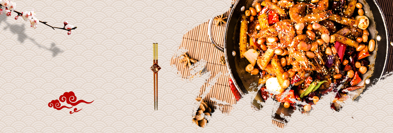 中国风梅花美食，麻辣香锅淘宝Banner，复古PSD+高清JPG素材下载