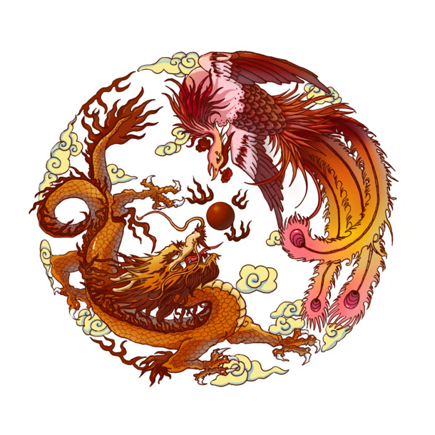 龙凤呈祥圆形图案，高清PNG透明图片，中国风装饰元素，设计素材免费下载