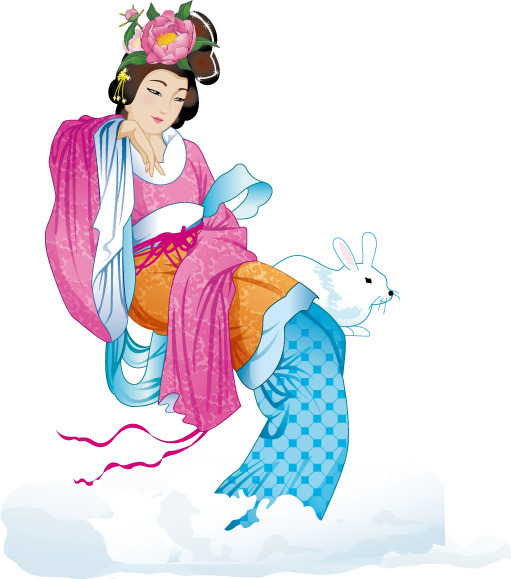 中秋节必备，嫦娥玉兔高清PNG透明图片，AI格式设计素材下载