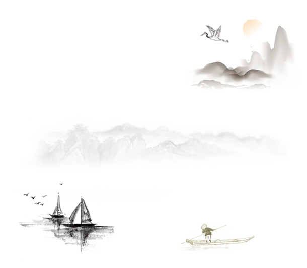 中国风山水风景PNG透明图，高清装饰元素，设计素材下载