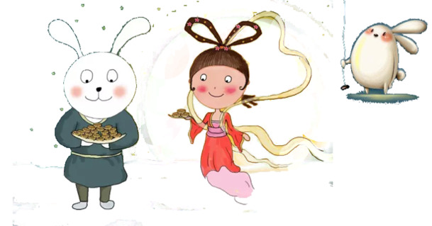 中秋佳节必备，玉兔嫦娥高清PNG透明图片，创意节日元素设计素材下载