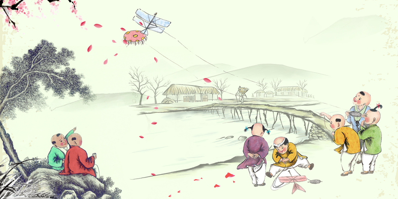 中国风淡雅意境风筝节海报背景，复古高清JPG图片素材下载