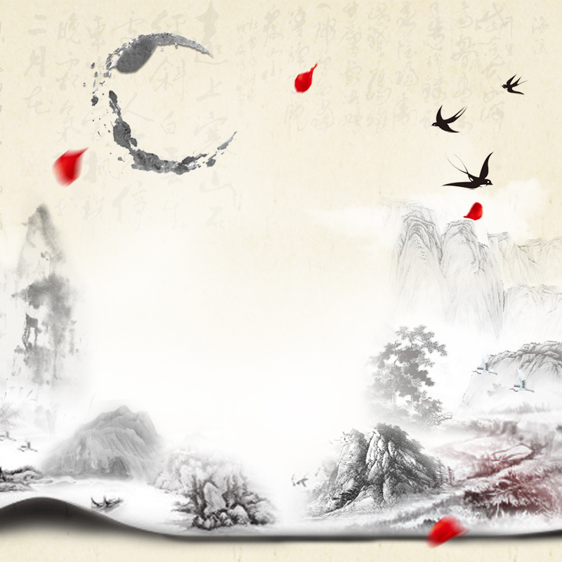 复古中国风背景图片，黄色水墨元素，高清JPG/PSD素材下载