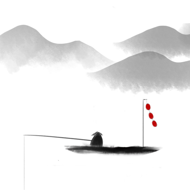 中国风垂钓PNG透明图，高清装饰元素，设计素材免费下载