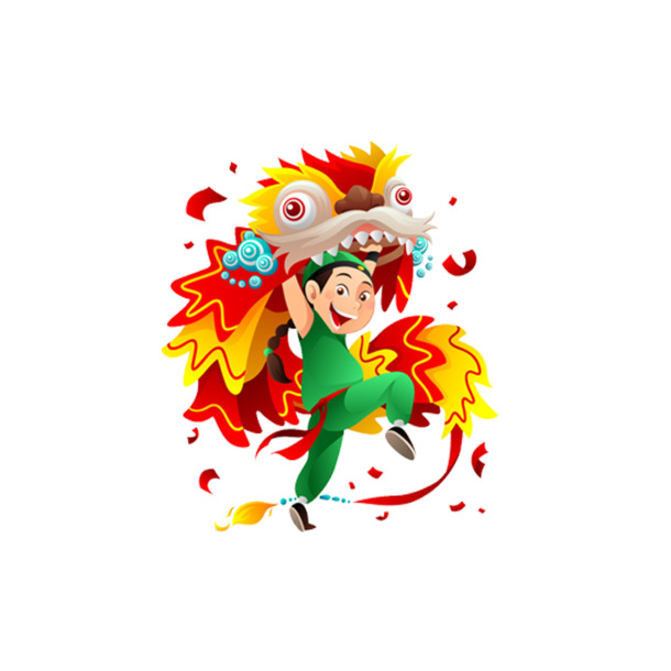 春节新年舞狮卡通PNG素材，高清透明图片，中国风设计元素下载