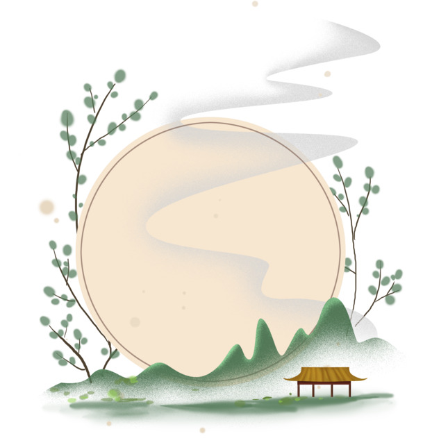 中国风手绘水墨风景，徽派建筑高清PNG素材，透明装饰元素，设计必备！