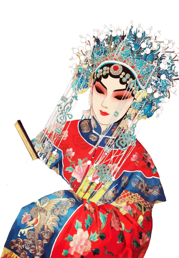 女版京剧卡通人物PNG透明图，高清中国风装饰元素，设计素材免费下载