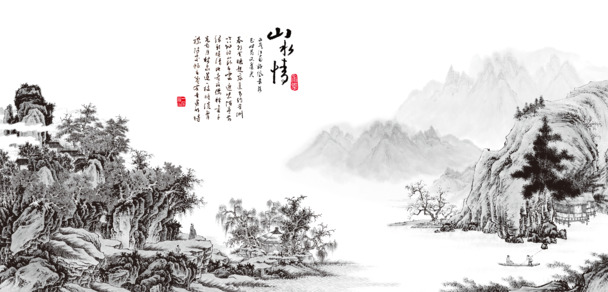 中国风山水画PNG透明图，高清PSD设计素材，一键下载！