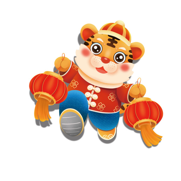 中国风卡通老虎PNG透明图，动植物元素PSD设计素材下载