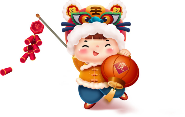 儿童鞭炮灯笼手绘卡通PNG/PSD素材，高清透明图片，设计元素丰富，免费下载