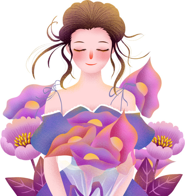妇女节手绘女神高清PNG素材，透明图片与节日元素设计下载