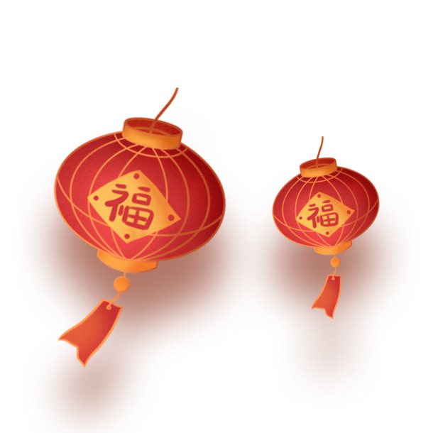 国风灯笼插画PNG透明高清素材，国潮装饰元素设计下载