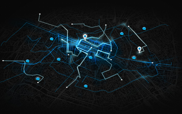 黑底蓝光科技地图，梦幻抽象PNG透明海报背景设计素材