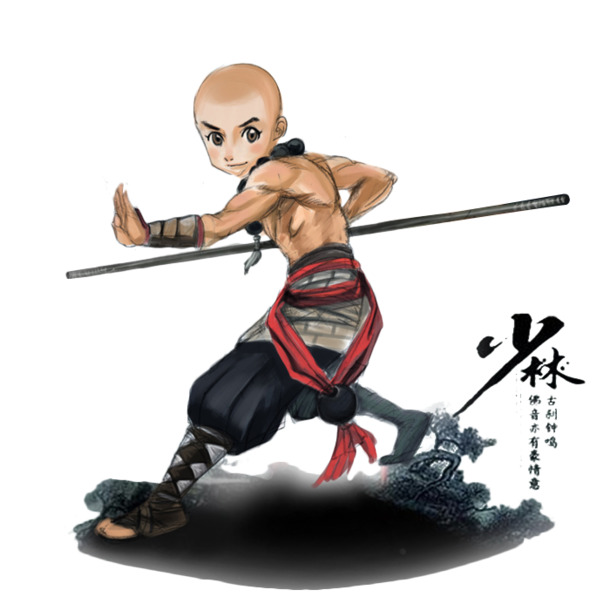 手绘水墨少林武僧PNG透明图，中国风装饰元素，高清素材免费下载