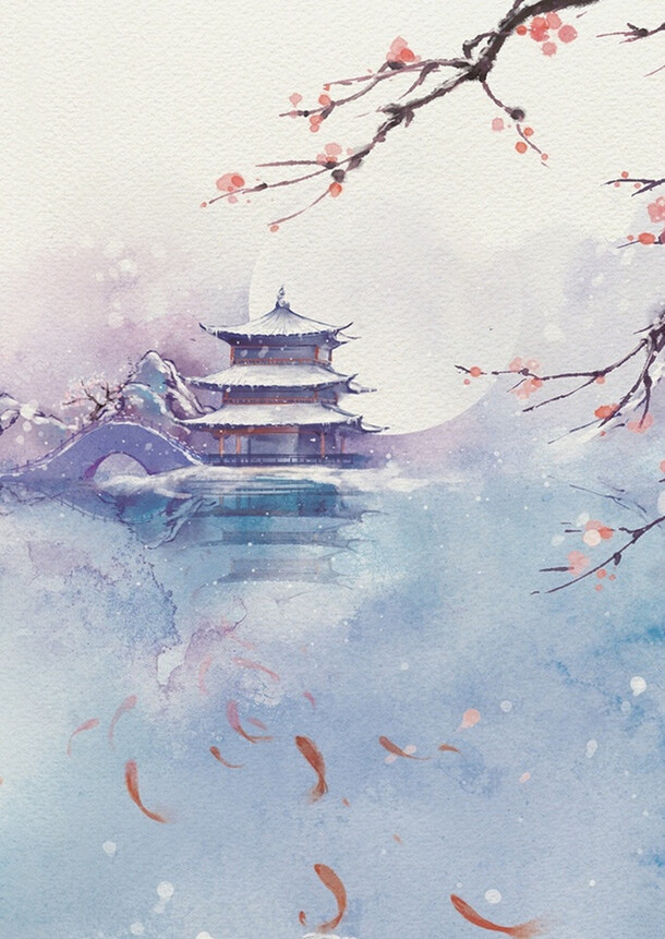 中国风庭院花枝高清PNG透明背景，古典元素设计素材下载